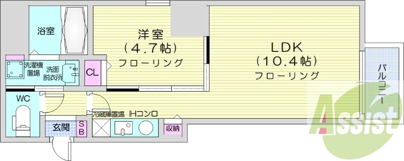 1LDK、エアコン、追い焚き機能、システムキッチン