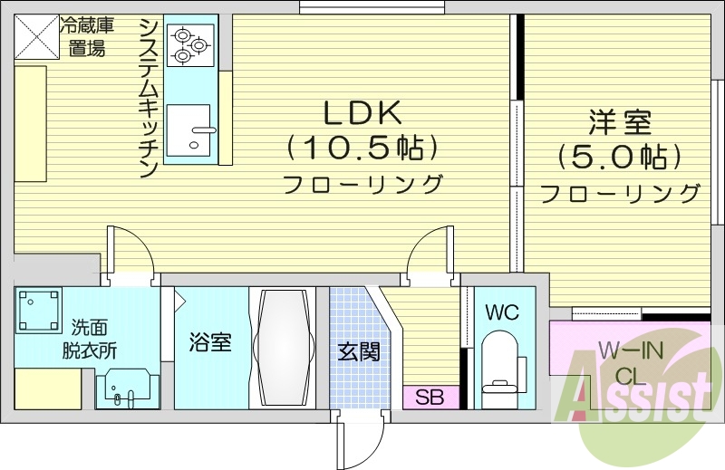 1LDK、エアコン、ペット可、システムキッチン