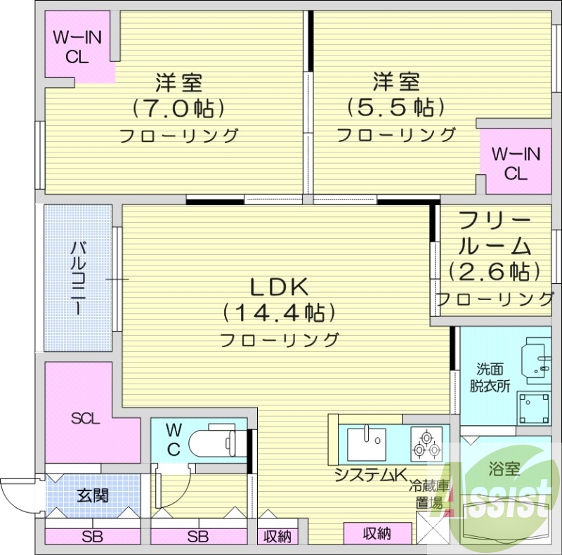 2LDK、都市ガス、エアコン、浴室乾燥機、追い焚き