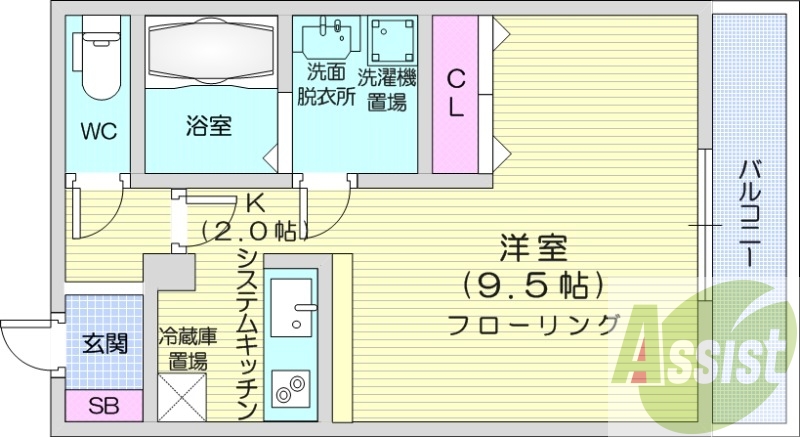 1K、エアコン、ネット無料、エレベーター