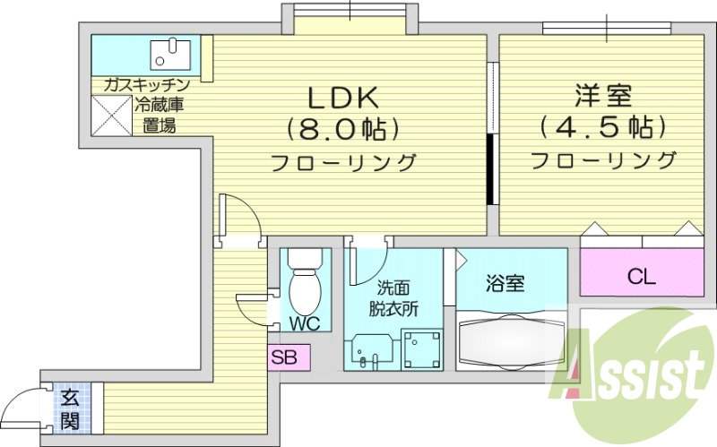 1LDK、クローゼット、独立洗面台、シューズボックス