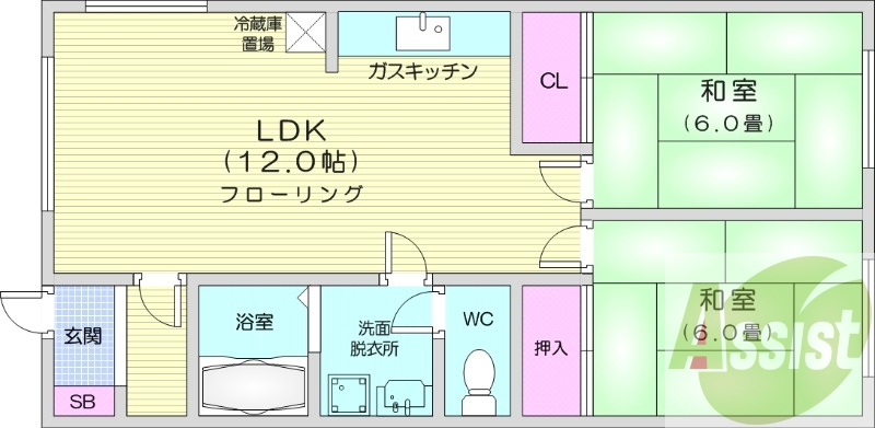 2LDK、灯油ボイラー、灯油暖房ｍ、バストイレ別
