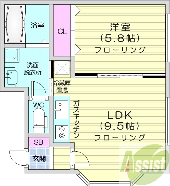 1LDK、灯油暖房、独立洗面台、システムキッチン