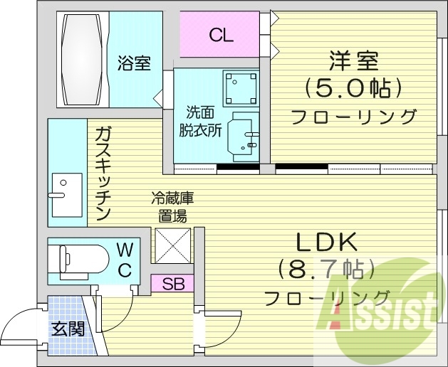 1LDK、エアコン、灯油暖房、モニタ付インターホン