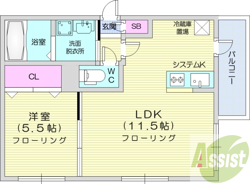 1LDK、エレベーター、オートロック、エアコン