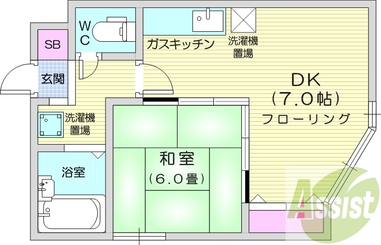 1DK、バストイレ別、オートロック、ネット使用料不要、