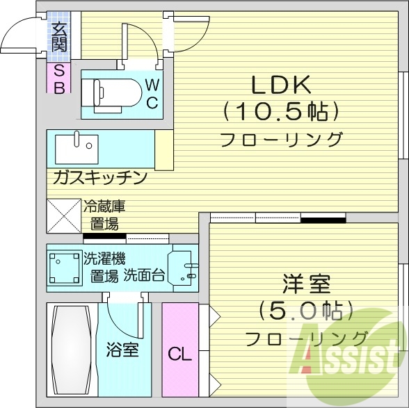 1LDK、独立洗面台、温水洗浄便座、ネット使用料無料