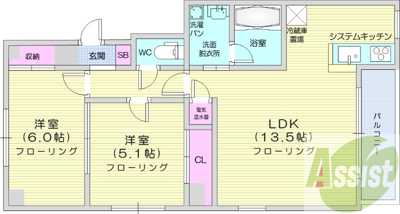2LDK、オール電化、TVモニターホン、シャンプードレッサー