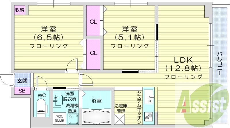 2LDK、オール電化、システムキッチン、トランクルーム