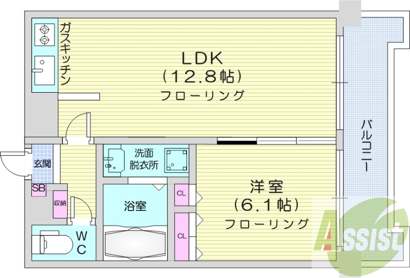 1LDK、バストイレ別、収納、エアコン、灯油暖房