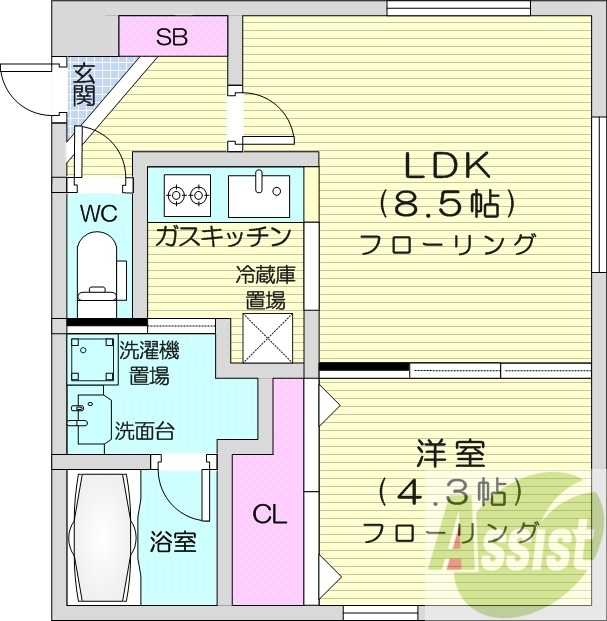 1LDK、エアコン、オートロック、角部屋、独立洗面台