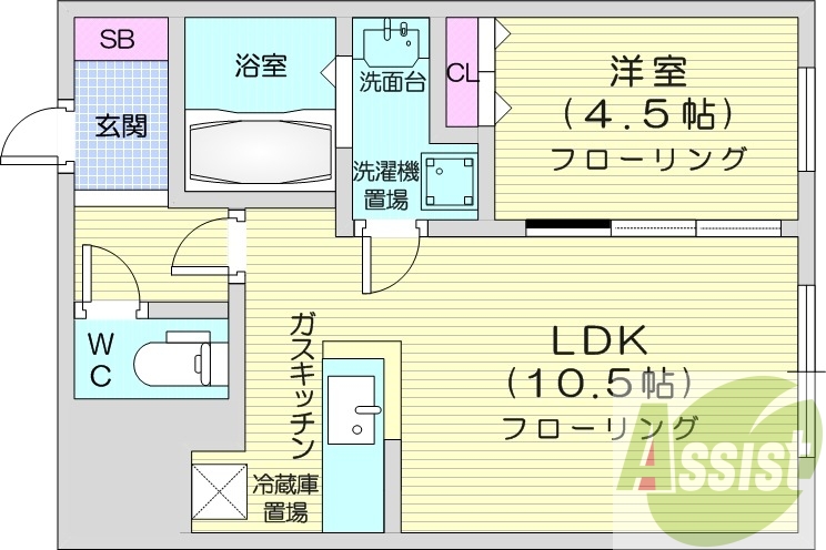 1LDK、灯油暖房、バルコニー、対面キッチン