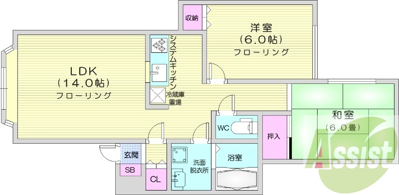 2LDK、灯油暖房、インターネット使用料不要