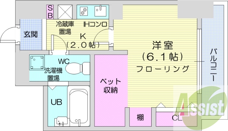 1K、クローゼット、シューズボックス、バス・トイレ別