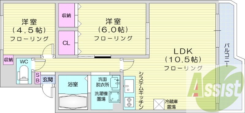 2LDK、都市ガス、ペット相談、エアコン、トランクルーム