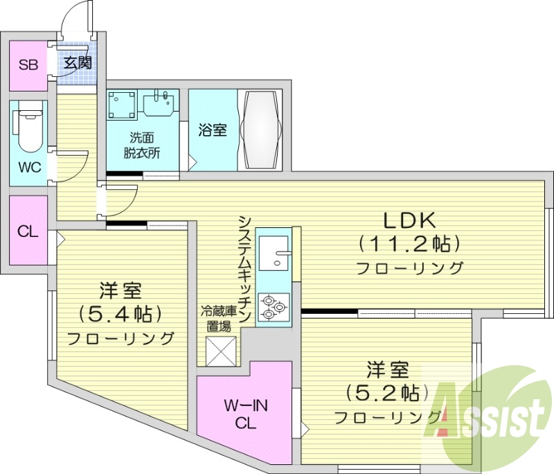 2LDK、都市ガス、エアコン、追い焚き、宅配ボックス