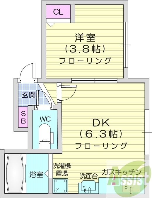 1DK、角部屋、ネット無料、オートロック