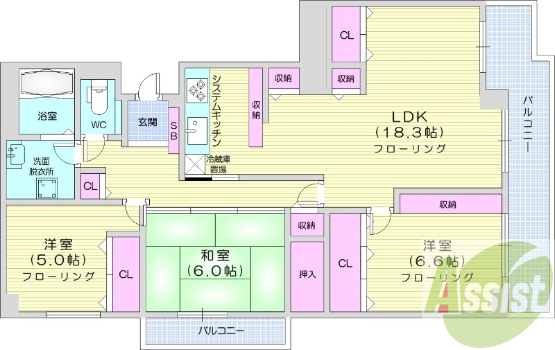 3LDK、都市ガス、システムキッチン、追い炊き