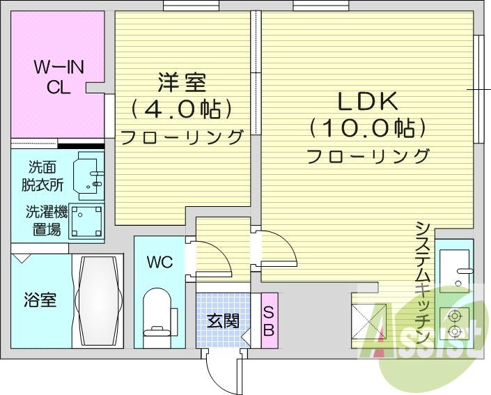 1LDK、都市ガス、エアコン、システムキッチン、宅配ボックス