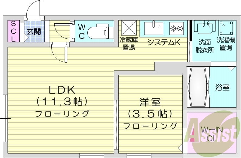 1LDK、都市ガス、エアコン、システムキッチン、宅配ボックス