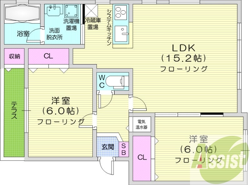 1LDK、灯油暖房、エアコン、トランクルーム