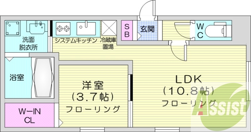 1LDK、浴室乾燥機、エアコン、インターネット無料