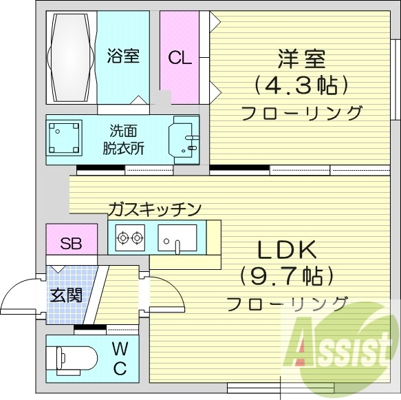 1LDK、システムキッチン、エアコン、角部屋