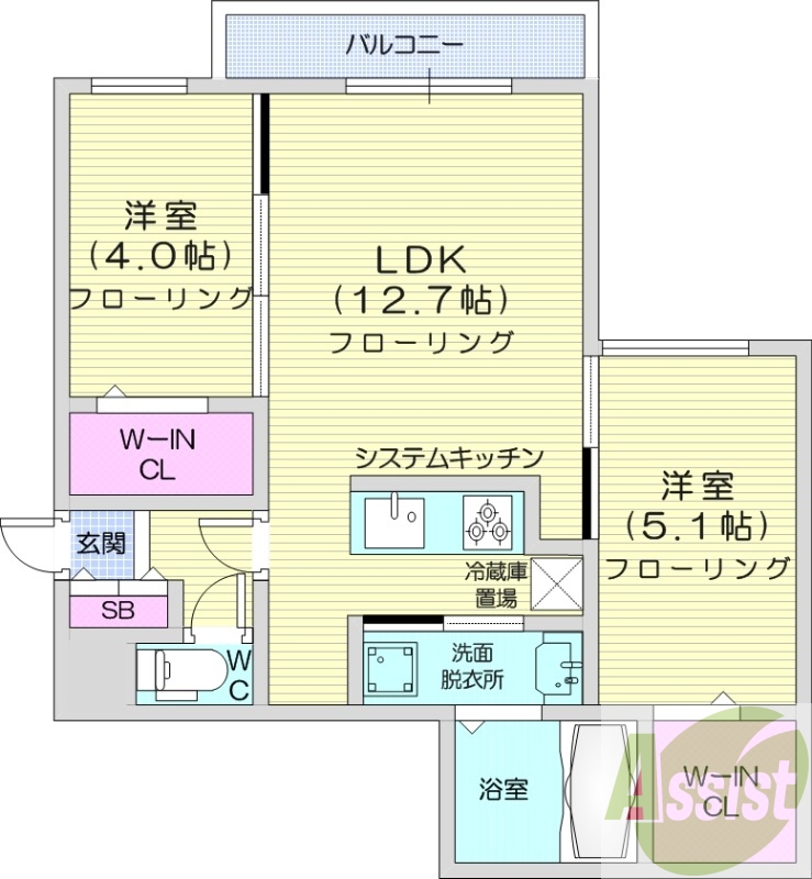2LDK、エアコン、都市ガス、追い焚き