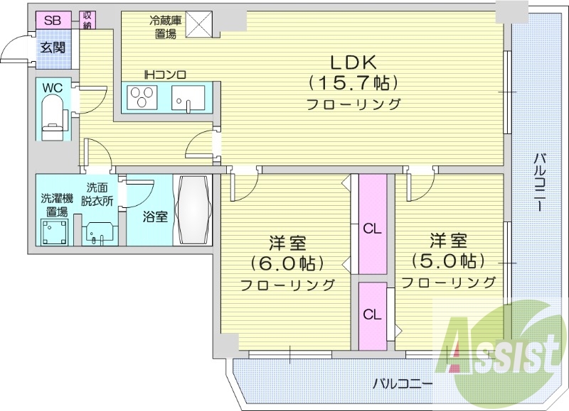 2LDK、オートロック、オール電化、バストイレ別
