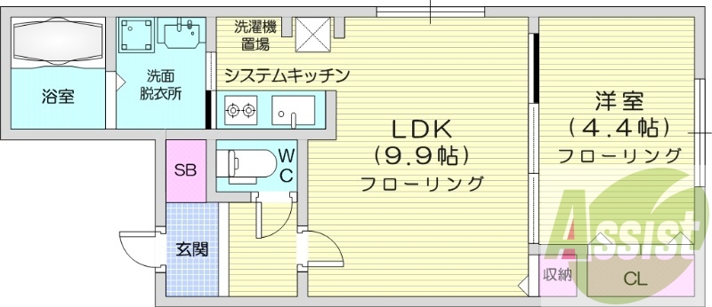 1LDK、灯油暖房、システムキッチン、エアコン