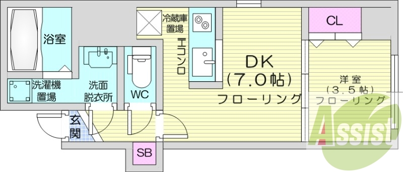1DK、オール電化、浴室乾燥機、IHコンロ、シャワートイレ