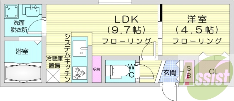 1LDK、ペット可、オートロック、インターネット無料