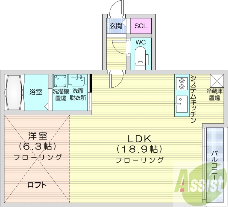 1LDK、都市ガス、エアコン、システムキッチン、ネット無料