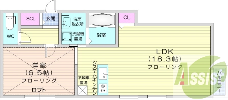 1LDK、都市ガス、エアコン、システムキッチン、ネット無料
