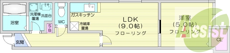 1LDK、独立洗面台、灯油暖房、モニタ付インターホン