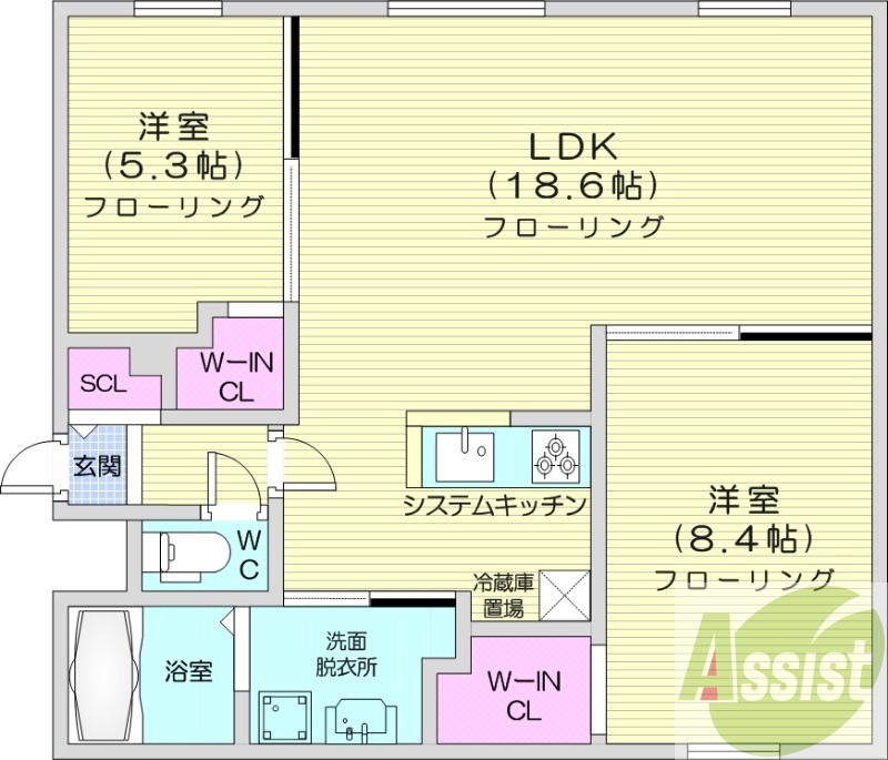2LDK、エアコン、都市ガス、ペット飼育可
