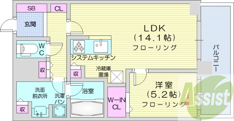 1LDK、システムキッチン、シャワートイレ、追い焚き