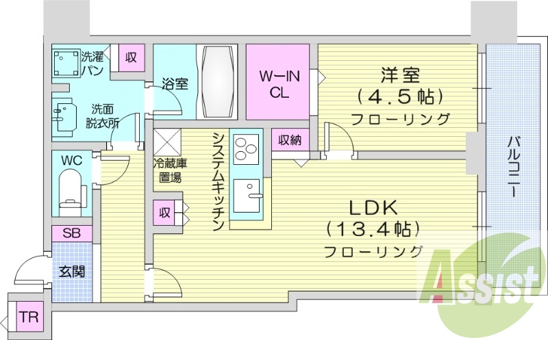 1LDK、システムキッチン、シャワートイレ、追い焚き