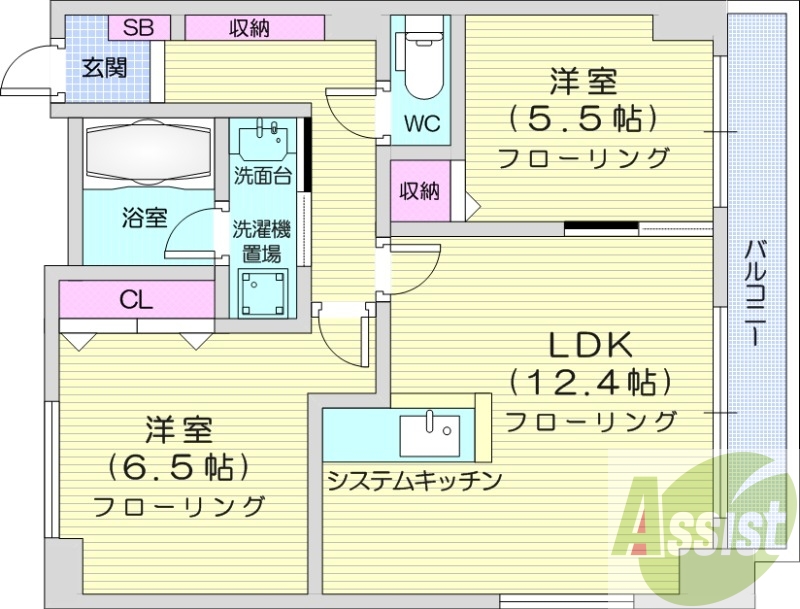 2LDK、クローゼット、床暖房、浴室乾燥機、ウォシュレット