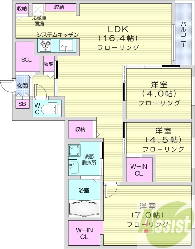 3ＬＤＫ、エアコン、都市ガス、追い焚き、ネット無料
