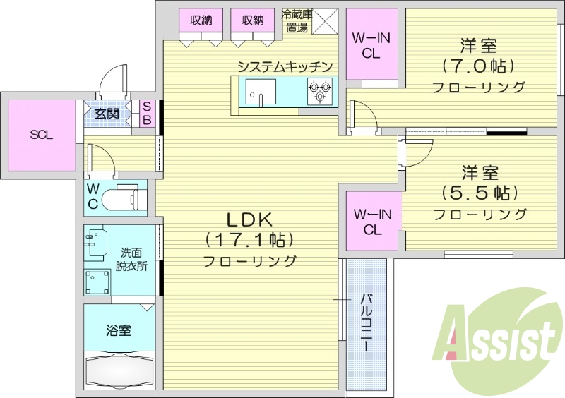 2LDK、都市ガス、エアコン、浴室乾燥機、追い焚き