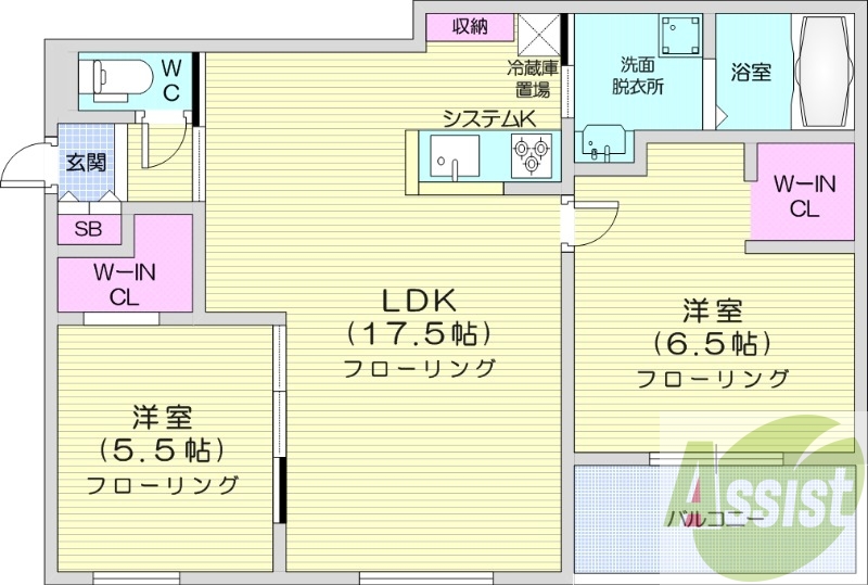 2LDK、都市ガス、エアコン、浴室乾燥機、追い焚き