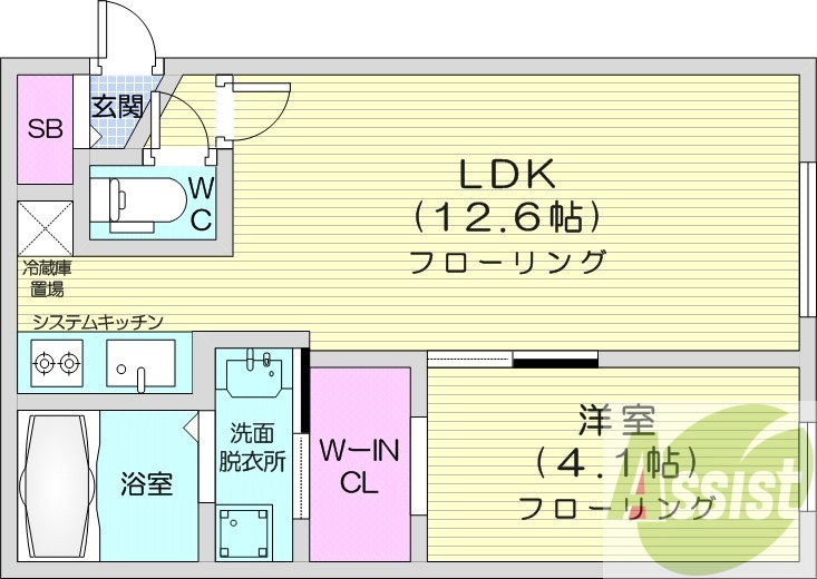 1LDK、エアコン、都市ガス、ペット飼育可