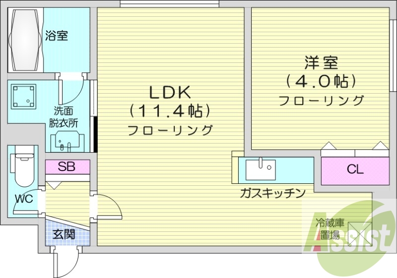 1LDK、エアコン、都市ガス、ペット飼育可