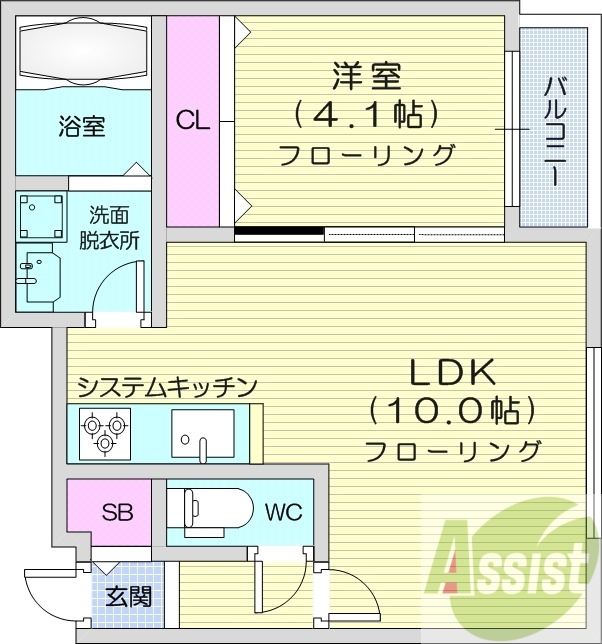 1LDK、都市ガス、エアコン、浴室乾燥機、追い焚き