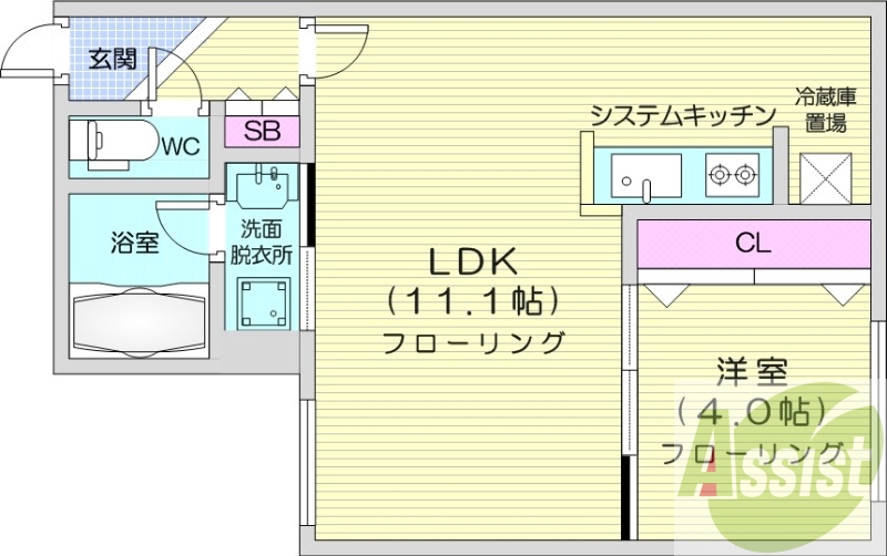 1LDK、エアコン、都市ガス、ペット飼育可