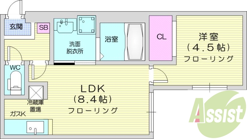 1LDK、エアコン、都市ガス、ネット無料