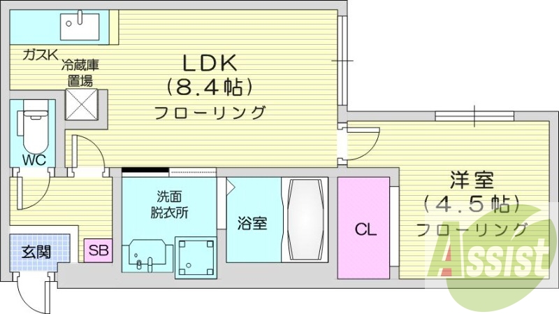 1LDK、エアコン、都市ガス、ネット無料