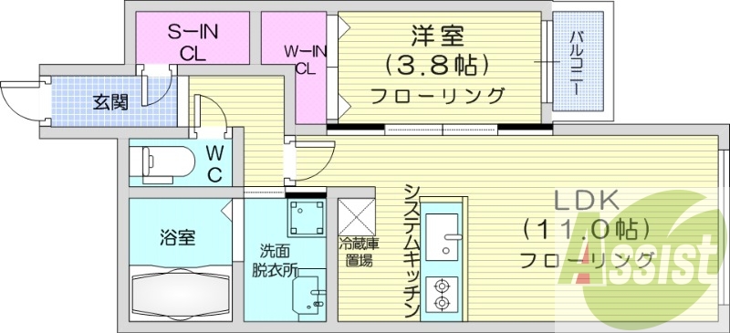 1LDK、都市ガス、エアコン、システムキッチン
