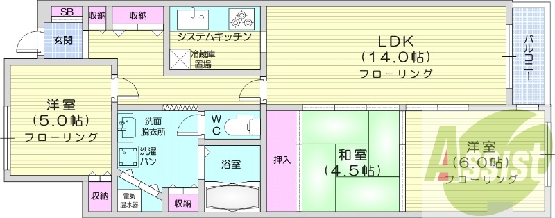 3LDK、分譲マンション、システムキッチン